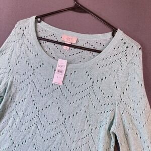 NEW Loft Outlet Womens Medium Mint Green Pointelle Bell Sleeve Knit Sweater NWT